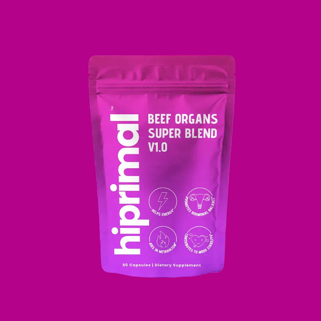Purple package of hiprimal Beef Organs Super Blend on a white background